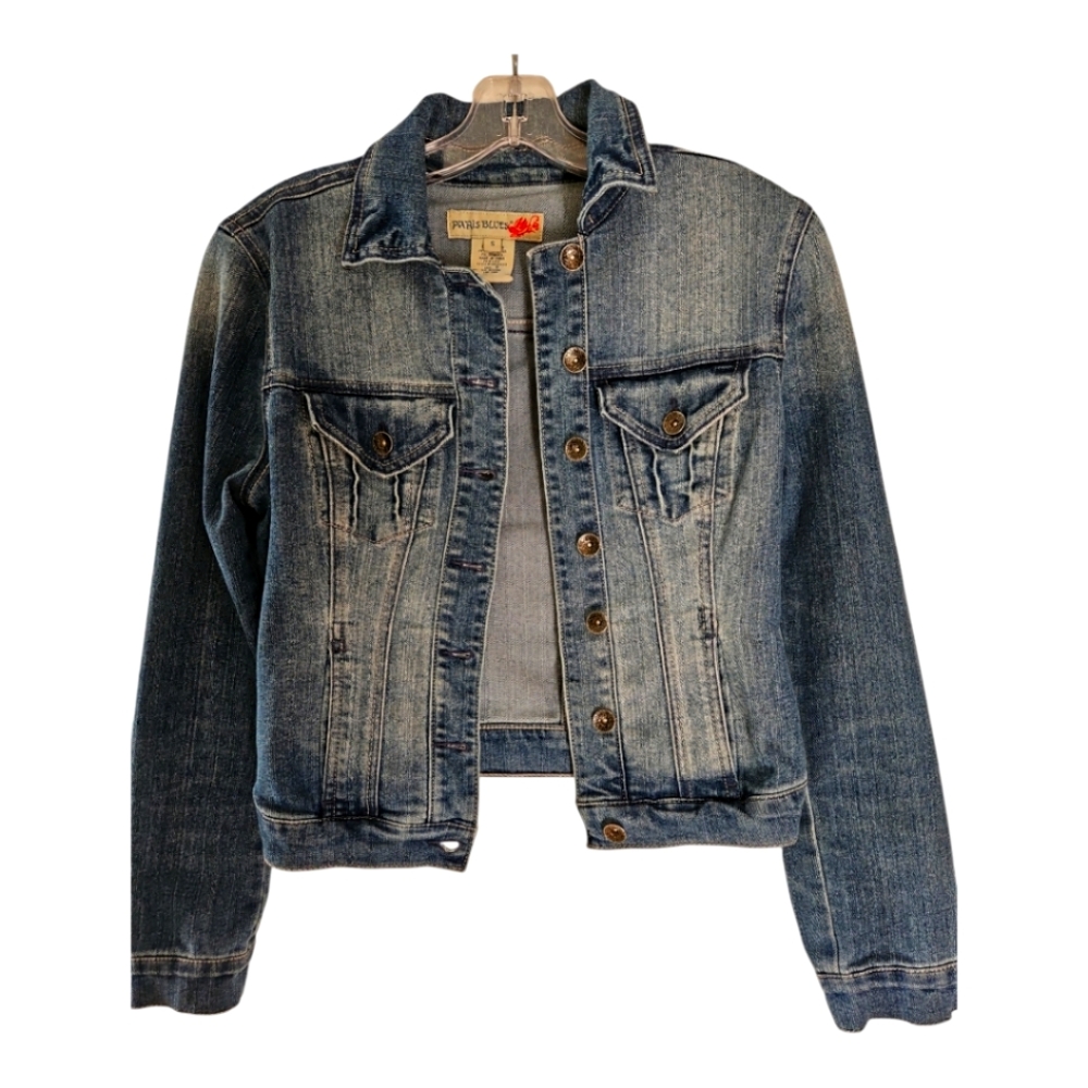 Denim Jean Jacket Size S Paris Blues Distressed Stretch